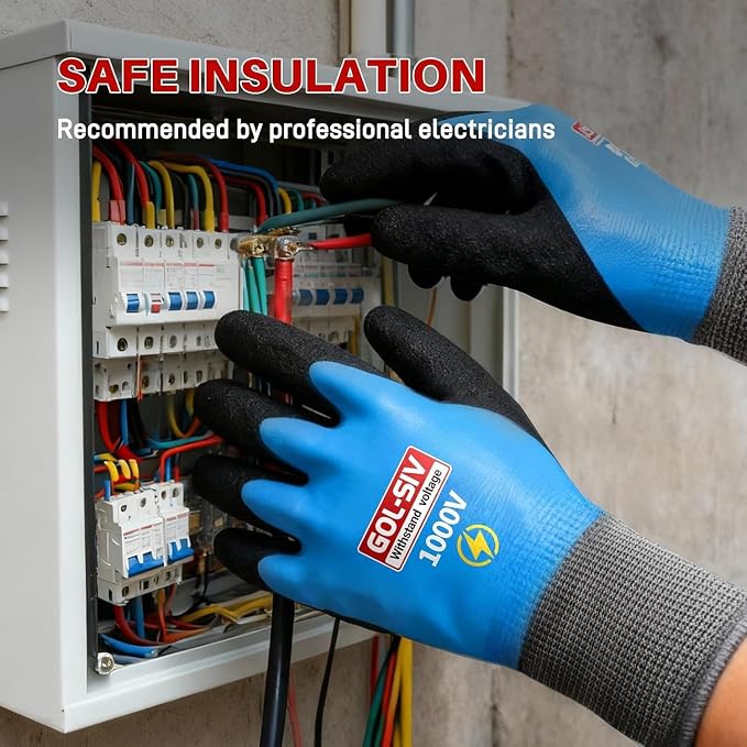 1000V Insulated Work Gloves, ASTM D120, 2 Pairs, Large | High dexterity electrical safety gloves. Non-slip grip, breathable. For EV, HVAC & low-voltage repair.