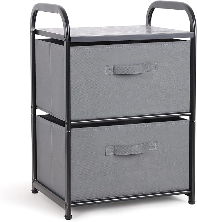 MAX Houser Dresser for Bedroom with 2 Drawers, Dark Grey | Wide Chest of Drawers, Fabric Dresser, Storage Organizer Unit with Fabric Bins for Closet, Living Room, Hallway
