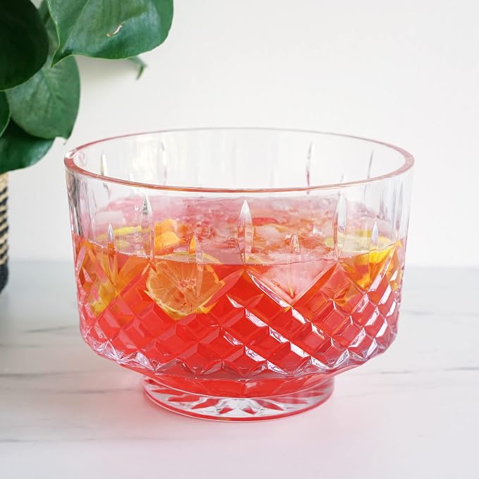 Viski Admiral Crystal Punch Bowl - Vintage Style Glass Punch Bowl for Parties - Serveware for Cocktails, Dishwasher Safe 2.5 Gallons 320oz Set of 1.