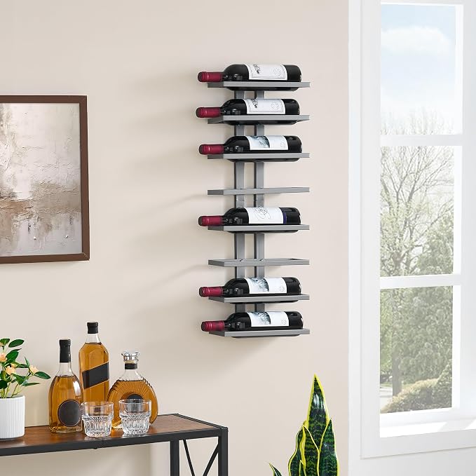 Hoctieon 8 Tier Wall Mount Wine Rack, Wall Racks for Wine Bottles Display and Storage, Hanging Bottle Organizer for Living Room, Dining Room, Wine Cellar, Bar, Grey