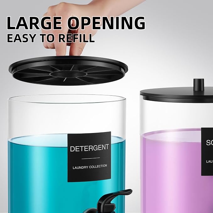Glass Laundry Detergent Dispenser, 128 oz / 3.5L Fabric Softener Dispenser for Laundry Room Organization, Detergent Holder with Plastic Spigot (Black, 1 Pack)