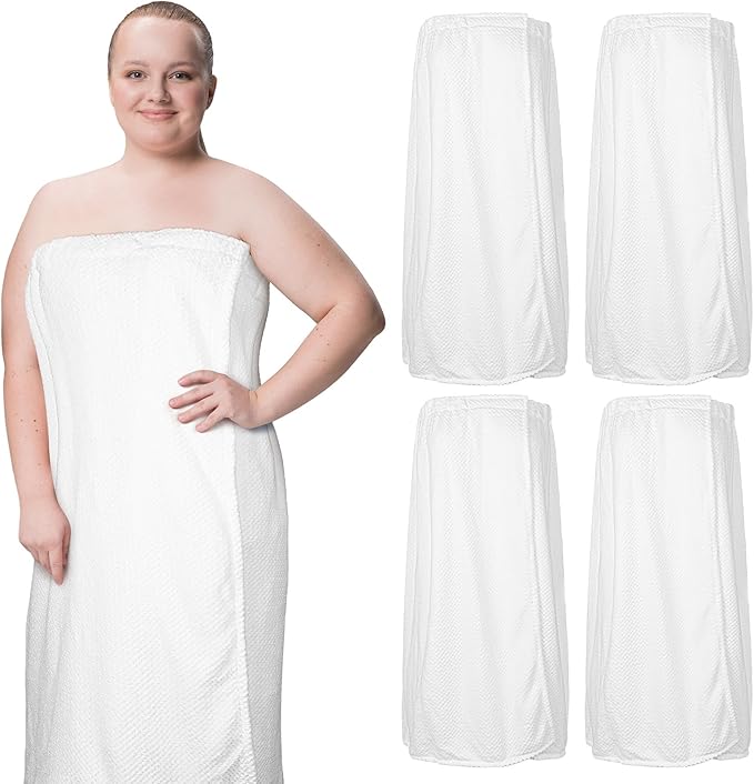4 Pcs Towel Wrap for Women Waffle Spa Robe with Adjustable Closure Elastic Top Lightweight Wraps for Bath Shower