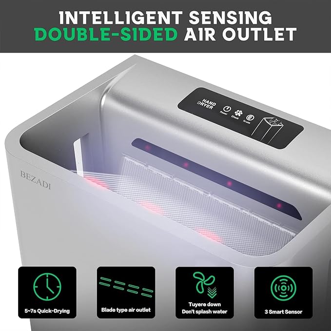 Vertical Hand Dryer HEPA Filtered 1800W High-Speed Wall Mount Jet Automatic Infrared Air for Commercial and Home Bathroom,Silver 2688