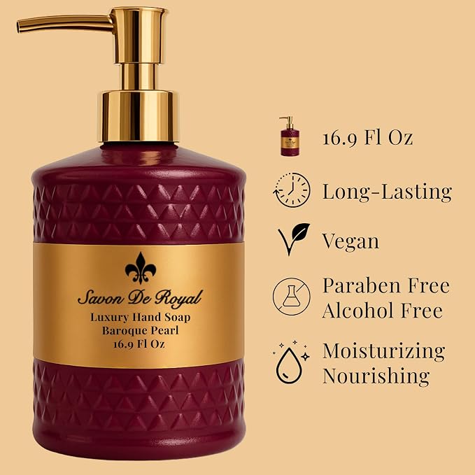 Savon De Royal Luxury Liquid Hand Soap, Jasmine-Vanilla-Sandalwood, 16.9 Fl Oz
