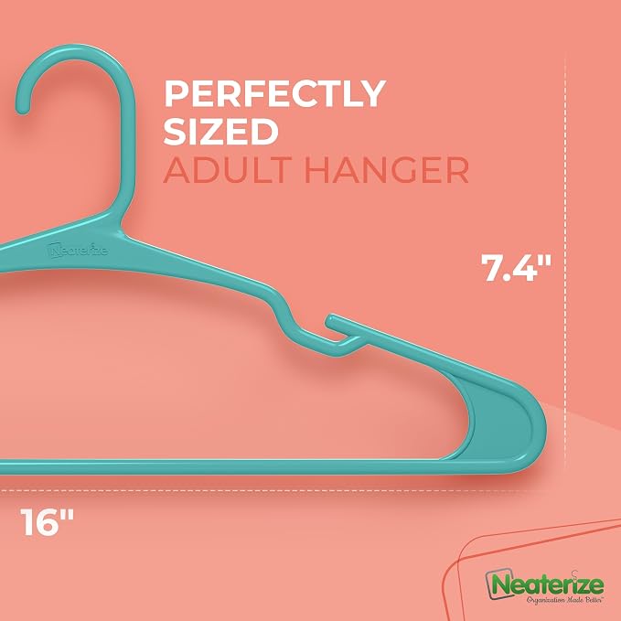 NEATERIZE Clothes Hangers Plastic 100 Pack for Adults - Plastic Hangers, The Perfect Coat Hanger and Space Saving Clothes Hangers for Closet - Aqua Hangers