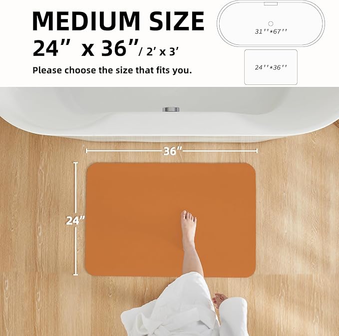 TYUU Bathroom Mat Quick Dry, Bathroom Rugs Non Slip Washable Thin Absorbent Bath Mat Fits Under Door Bathroom Floor Mat Perfect for Bath, Shower, or Sink 24"x36" Orange