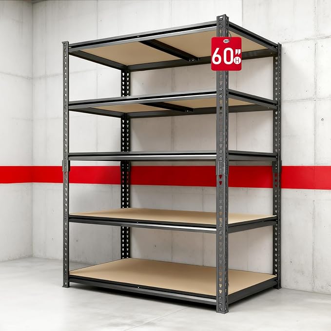Heavy Duty Garage Shelving,5-Tier Garage Storage Shelves,2400LBS Storage Shelves Heavy Duty,Adjustable 5 Tier Shelving Unit,Heavy Duty Shelving for Garage Storage Warehouse,28''×12''×60''