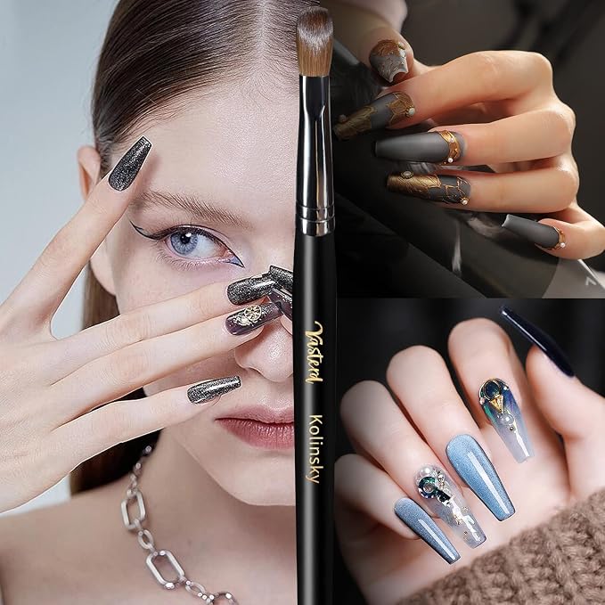 Yasterd Acrylic Nail Brush 100 percent Kolinsky Brushes for Nails Size 14 Oval Crimped Shaped Application Black Wood Handle Professional Art Powder Manicure Tool 14