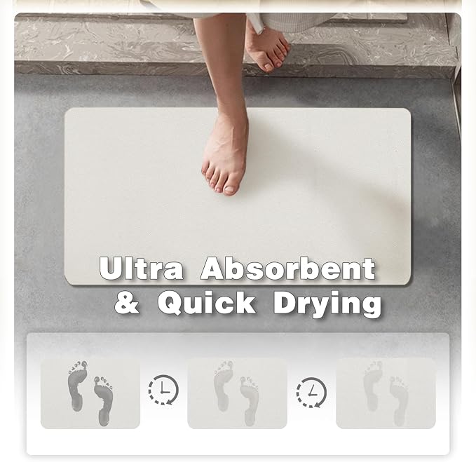 TYUU White Bath Mat, Bathroom Rugs Non Slip Washable Thin Absorbent Quick Dry Bath Mat Fits Under Door Bathroom Floor Mat Perfect for Bath, Shower, or Sink 20"x30" White