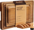 Non-toxic Acacia Wood Cutting Board Set of 3 for Kitchen | Kiln-Dried & Pre-Oiled 3x, Warp-Resistant Solid Acacia with Juice Groove, Handles & Anti-Slip Feets
