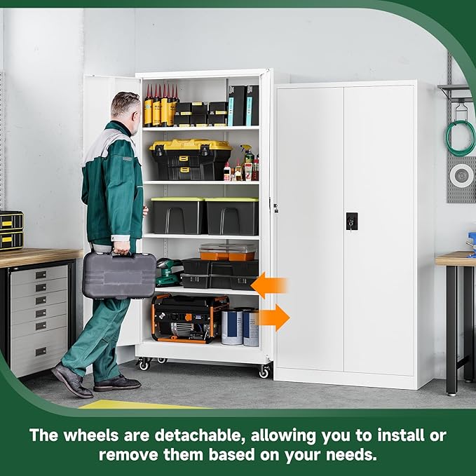 Metal Garage Storage Cabinets with Lock Door and Adjustable Shelves, Steel Tool Cabinets for Home,Office,Warehouse Organisieren (White, 75" H)