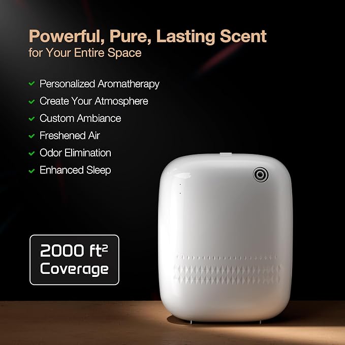 Smart Waterless Essential Oil Diffuser (400 mL Capacity) Hotel Scent Starter Kit with 200mL Fragrance Oil, Up to 2000 sq ft App Control Scent Air Machine with 12V1A Power Adapter, ANW Kit White
