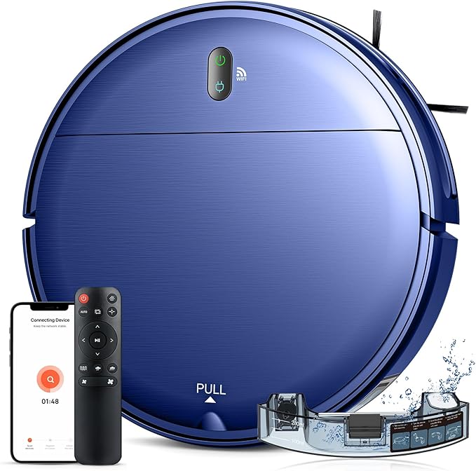 Robot Vacuum and Mop Combo, 2 in 1 Robot Mop and Vacuum, Robotic Vacuum Cleaner with WiFi/App, 2000Pa Suction, 230ML Water Tank, Self-Charging, Slim, Ideal for Hard Floor, Low Pile Carpet, Pet Hair