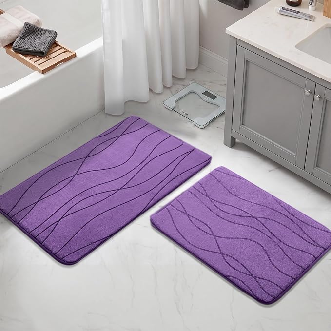 YIHOUSE Bathroom Rugs Set 2 Piece, Memory Foam Bath Mat Purple | 17x24& 20x32, Ultra Soft, Absorbent, Non-Slip, Machine Washable, for Bathroom, Sink and Toilet