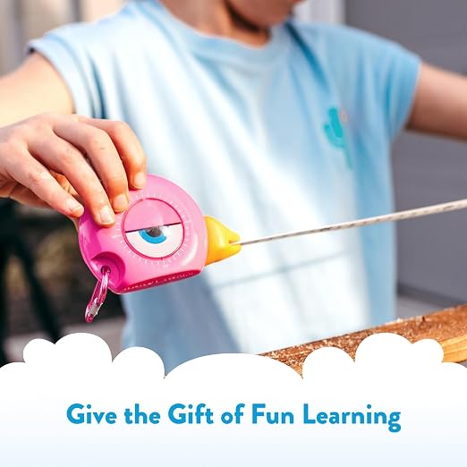 Handy Famm Kids Tape Measure – 8ft Pink Bird Retractable Measuring Tape with Level & Protractor, STEM Montessori Tool, Toddler Safe, Gift for Boys & Girls Ages 3+