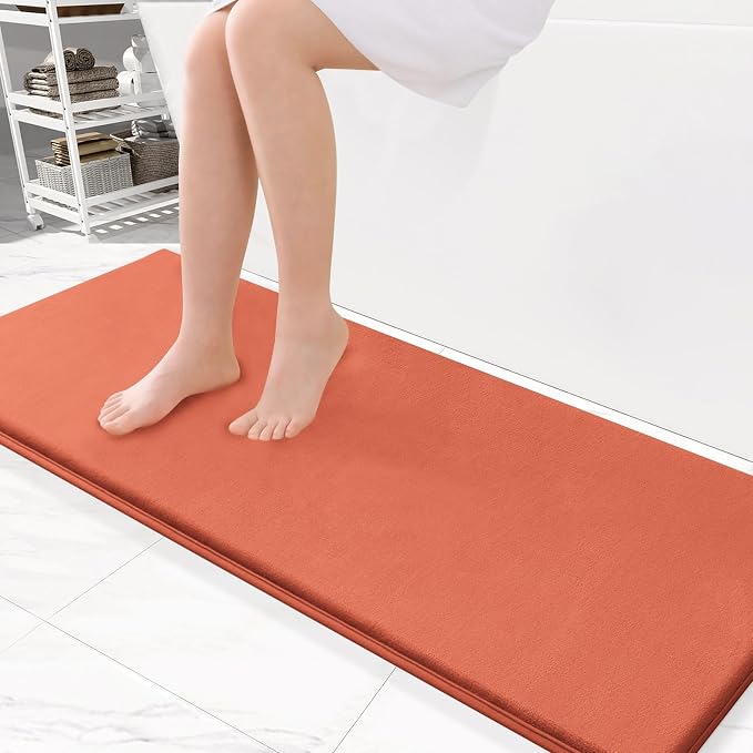 Smiry Memory Foam Bath Mat 47x17, Extra Soft and Absorbent Bathroom Mats, Non Slip Washable Carpet for Floor, Shower and Tub, Coral