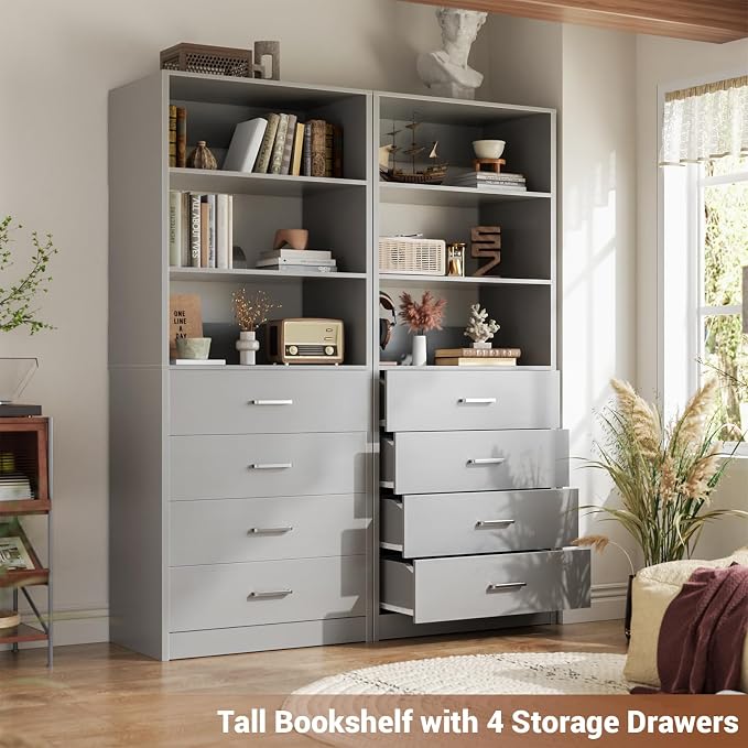 Aheaplus Closet Drawers System, 21.3" Wood Closet Organizer System with 4 Drawers, Modular Walk-in Closets System Storage Unit, Small Closets Wardrobe Rack, Tall Storage Cabinet Unit, Grey1