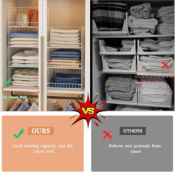 Yociyoga 7-Tier Stackable Closet Organizers and Storage Shelves, Foldable Closet Shelf Organizer System, Stackable Storage Bins Drawers for Closet Organizer System, White（Patent No. 30022416）