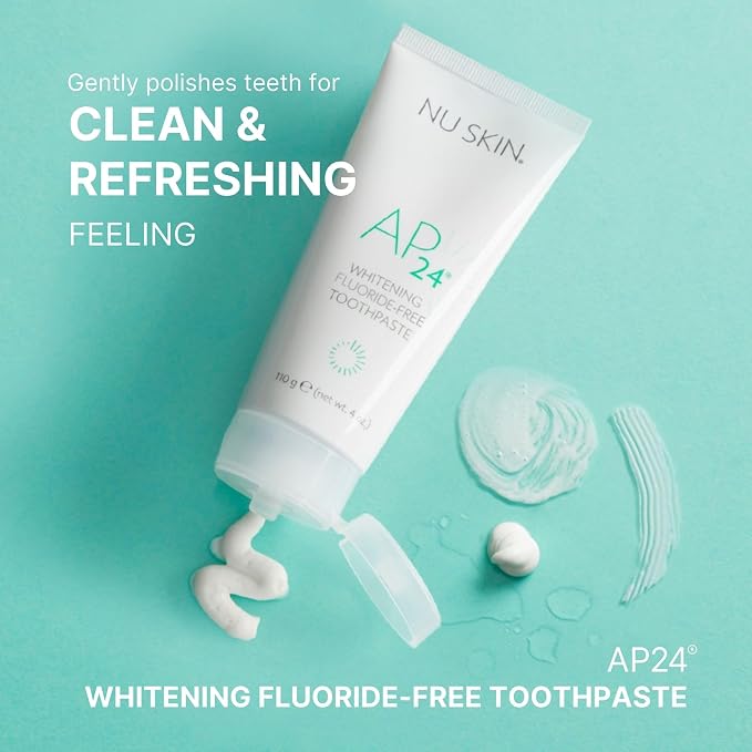 Nu Skin AP 24 Whitening Fluoride-Free Toothpaste | 4 Oz | 2 Pack | Vanilla mint flavor, no peroxide or fluoride | Enamel-safe | Brightens teeth, removes surface stains, and fights plaque