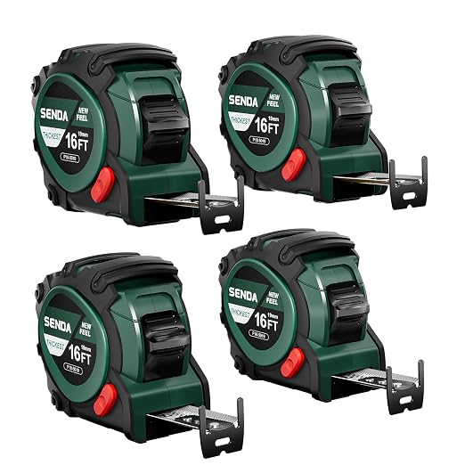 SENDA 4 Pack Tape Measure 16Ft - Heavy Duty Tape Measure with 25mm Wide with Three Stops, High Precision Measuring Tape Retractable Measuring Tape, Rubber for Comfortable Grip, Fraction Markings