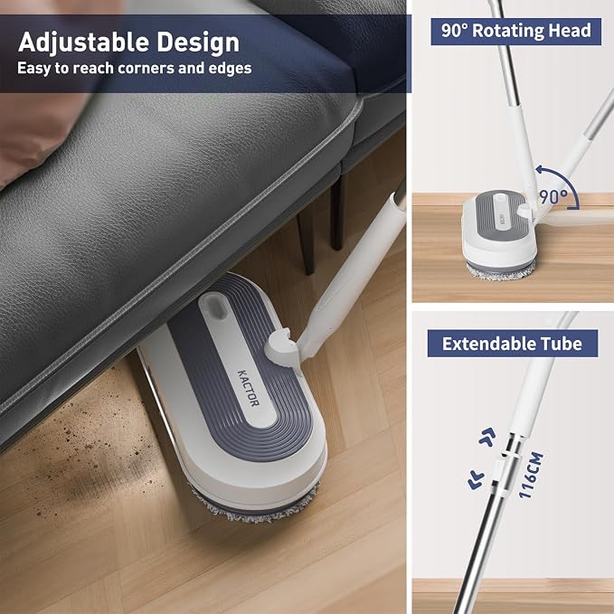 Cordless Electric Spin Mop with Spray and LED Headlight | Self-propelled dual-spin cleaning, 30-50 min runtime, 290 ml spray tank and 6 washable pads for sealed hard floors