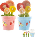 Ceramic Flower Measuring Spoons Set with Flowerpot Base, 2026 Decorative Cute Measuring Cups and Spoons Set with Holder for Dry and Wet Ingredients (Pink+Blue)