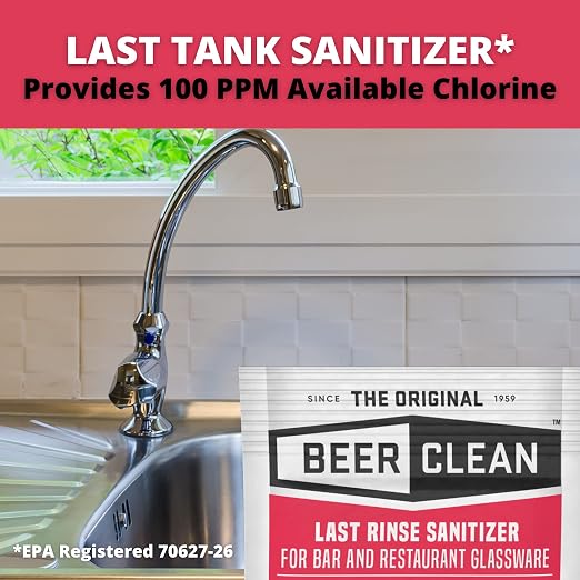 Diversey-90223 Beer Clean Last Rinse Glass Sanitizer, .25oz Powder Packet (100 Pack)