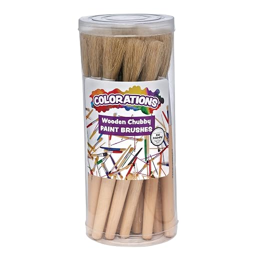 Colorations® Classic Wooden Chubby Paint Brushes for Children, All-Purpose Paint Brushues, Use for Arts & Crafts Projects and All Types of Paint Mediums, Set of 24 Brushes, Kids Paint Brushes