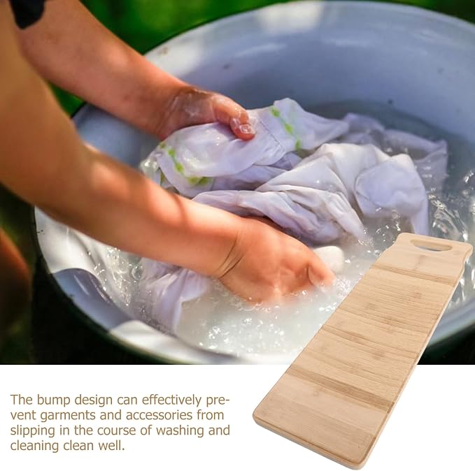 NOLITOY Bamboo Laundry Washboard Handwashing Clothes Old Fashioned Washboard Thickened Scrub Board Soft Brush Cleaning Tool