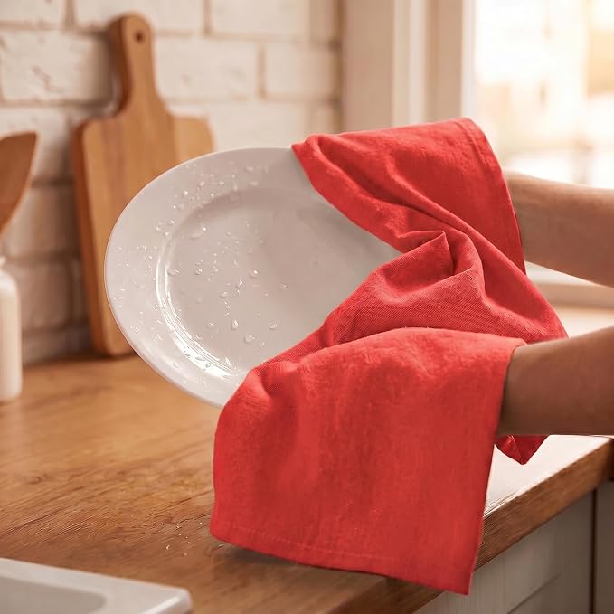 Urban Villa Kitchen Towels Cotton Dish Towels 20”x30” (Set of 6) Red