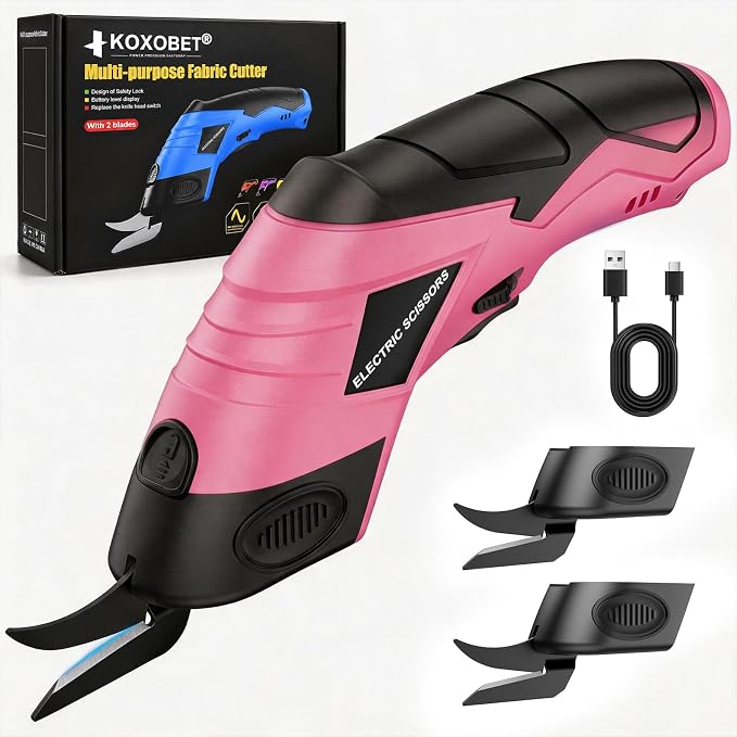 2026 Upgrade Cordless Electric Scissors Cardboard Cutter with 2 Type Blades Rechargeable Powerful Shears Cutting Tool for Fabric Electric Chop Saw Leather Felt with Charger-Pink