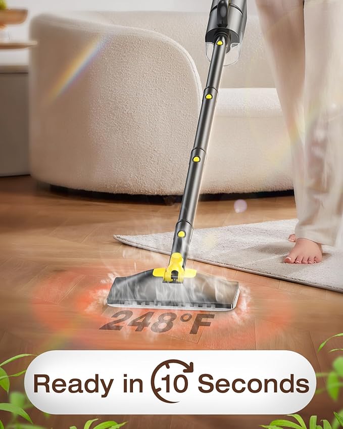 10-in-1 Steam Mop with Detachable Handheld Steamer,350ml Tank, 10s Heat-Up, 248°F Steam Cleaner, 2-Level Control and Swivel Head for Floor,Carpet,Tiles, BBQ grill,Car Accessories Dark Grey