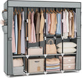 VTRIN Portable Closet for Hanging Clothes 67 Inch Wide Large Capacity Portable Wardrobe Closet with Cover, 4 Storage Shelves and 4 Hanging Rod Sturdy Free Standing Closet for Bedroom, Grey