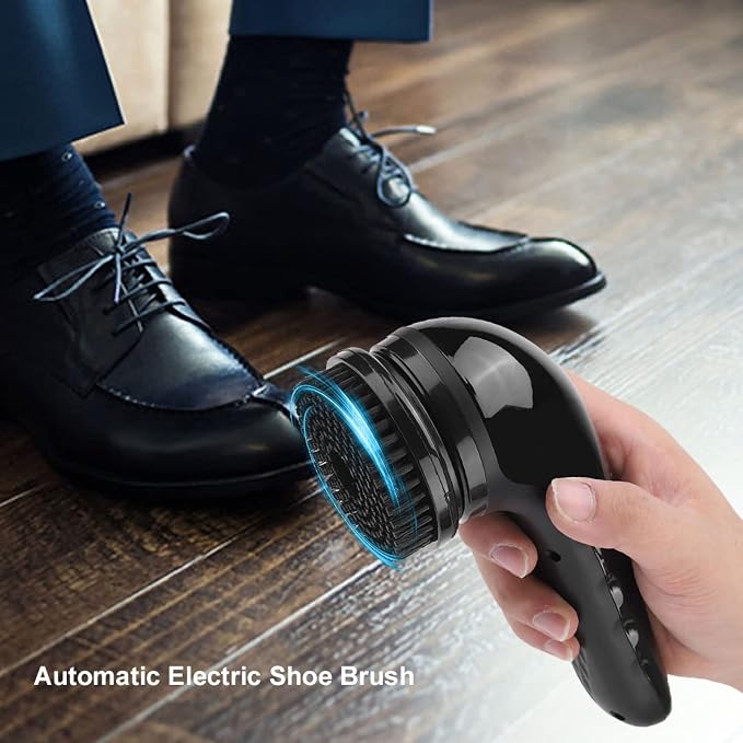 USB Rechargeable Electric Shoe Brush, Handheld Multifunctional Leather Shoes Polisher Kit with 6 Brush Heads for Home Travel