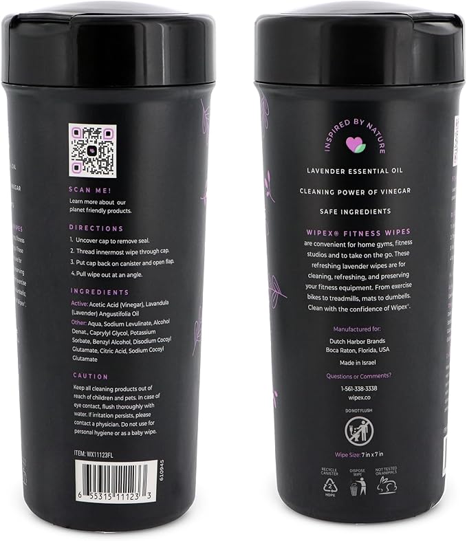 Wipex Screen Wipes & Gym Wipes Combo Pack - 75ct Gym Equipment Canister & 24ct Individually Wrapped Fitness Touch Screen Cloths, Safe for Yoga Mats & Electronics, Lavender Scent