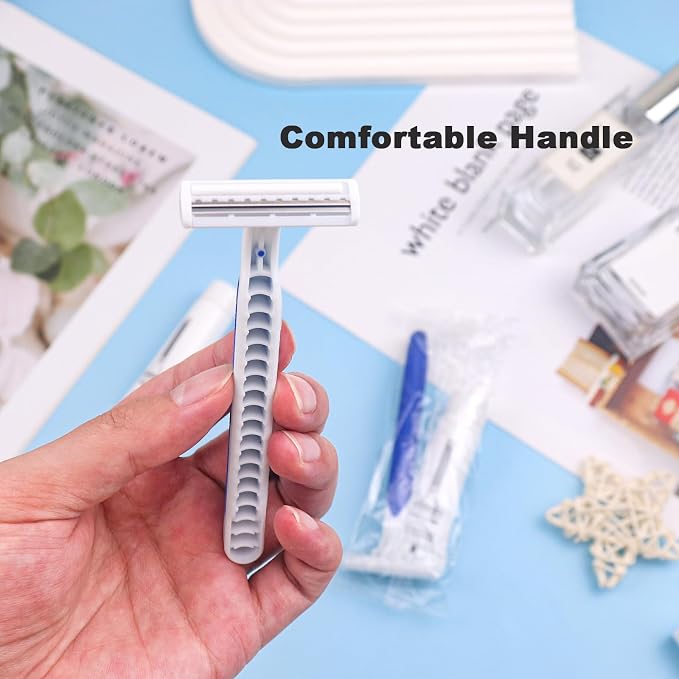 Disposable Razors in Bulk Pack of 60,Blue Disposable Shaving Razors Individual Wrapped Twin Blade Bulk Disposable Razors with Clear Cap and 10g Shaving Cream for Homeless,Hotel,Travel,Charity,Shelter