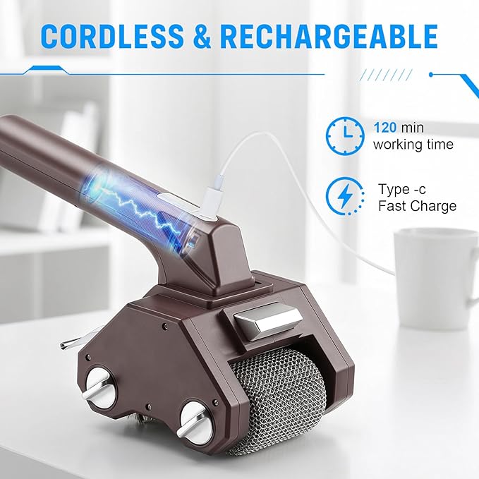 Electric Grill Brush, 350 RPM Rechargeable BBQ Grill Cleaner with 2- in-1 Cleaning Heads, 2600mAh Power Grill Scrubber for Outdoor Flat Top, Cast Iron, Barbecue Grates, Brown