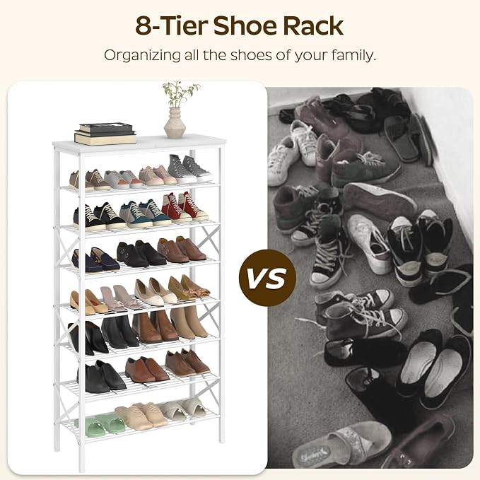 YATINEY 8 Tier Shoe Rack, Shoe Storage Organizer, Large Capacity Shoe Shelf Holds 32 Pairs of Shoes, Sturdy and Stable, for Entryway, Hallway, Closet, Dorm Room, White SS08WW