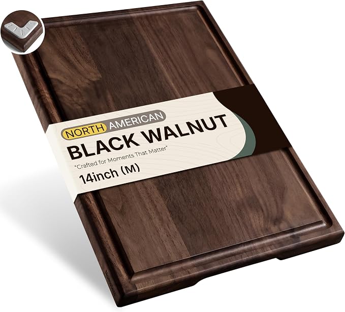 Black Walnut Wood Cutting Boards for Kitchen 14'' Wooden Cutting Board Best | Real Black Walnut, Reversible, Chopping, Non Slip, Solid Hardwood, Charcuterie Board, Butcher Block, From USA, Kitchen Gift