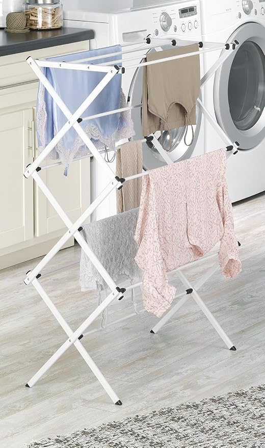Whitmor Foldable Clothes Drying Rack: 3 Tier Laundry Drying Rack, Collapsible Drying Rack Clothing, Portable Space Saving Clothing Rack for Indoor Outdoor, 14.50" L x 29.625" W x 41.75" H, White