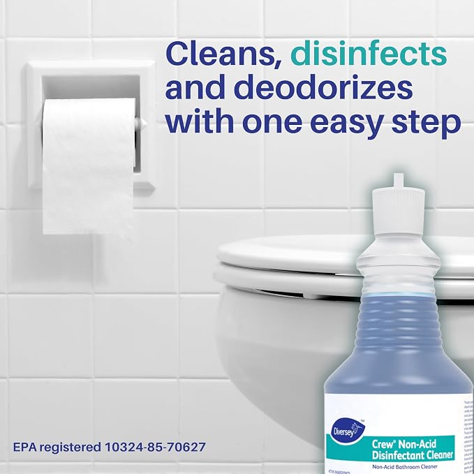 CREW Diversey 100925283 Neutral Non-Acid Bowl & Bathroom Disinfectant, 32 oz Squeeze Bottle, 12/CT | Ready to Use, Fresh Scent, Toilet Bowls, Urinals, Shower Rooms, Locker Rooms, Hard non-porous Surfaces