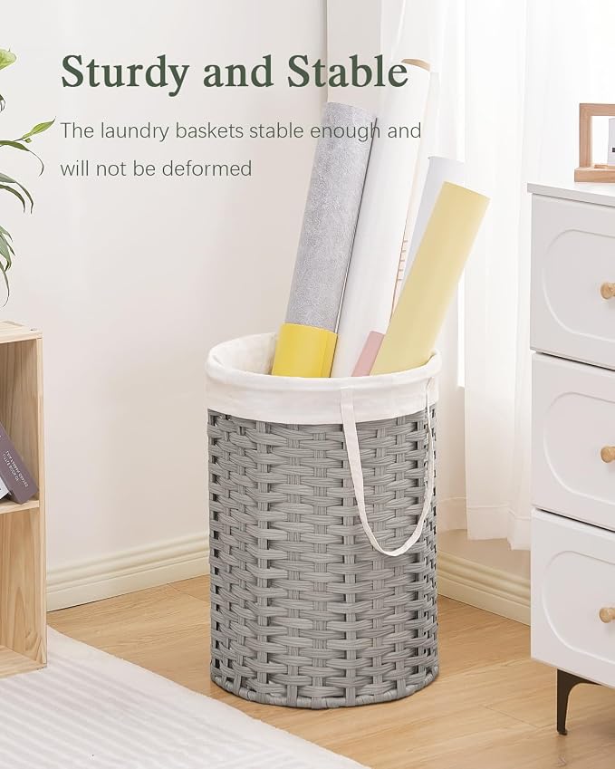 SETVSON Laundry Hamper Laundry Basket Round 19.0 Gal (72 L) Handwoven Rattan Hamper, Large Wicker Laundry Hamper with Removable Laundry Bag Handles 2 Mesh Bags for Bathroom Living Room Gray (No Lid)