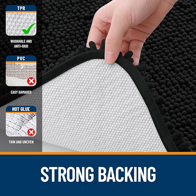 OLANLY Large Bathroom Rugs 59x35, Extra Soft Absorbent Chenille Bath Rugs, Rubber Backing Quick Dry, Machine Washable Bath Mats for Bathroom Floor, Tub and Shower, Home Decor Accessories, Black