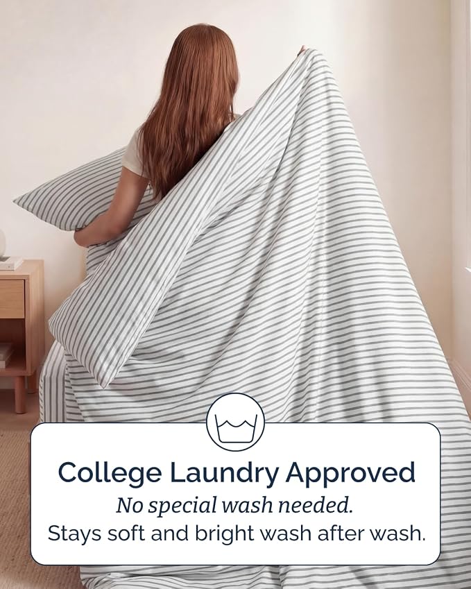 Duvet Cover Queen Size Set - Extra Soft Queen Duvet Cover 90" x 90" with 2 Pillow Shams for Women, Men, Kids & Teens - Hotel Luxury w/ Zipper Closures & Ties - Comfy, Cozy & Breathable (Beige Stripes)
