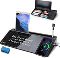 SELEAD Desktop Glass Whiteboard with Wireless Charger Station, Dry Erase Board Computer Pad Keyboard Stand with Organizer Drawer for Home, School, Office Desk Accessories, Black