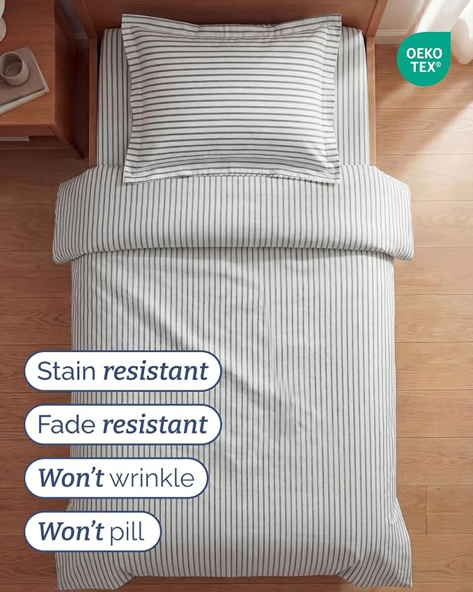 Duvet Cover Queen Size Set - Extra Soft Queen Duvet Cover 90" x 90" with 2 Pillow Shams for Women, Men, Kids & Teens - Hotel Luxury w/ Zipper Closures & Ties - Comfy, Cozy & Breathable (Beige Stripes)
