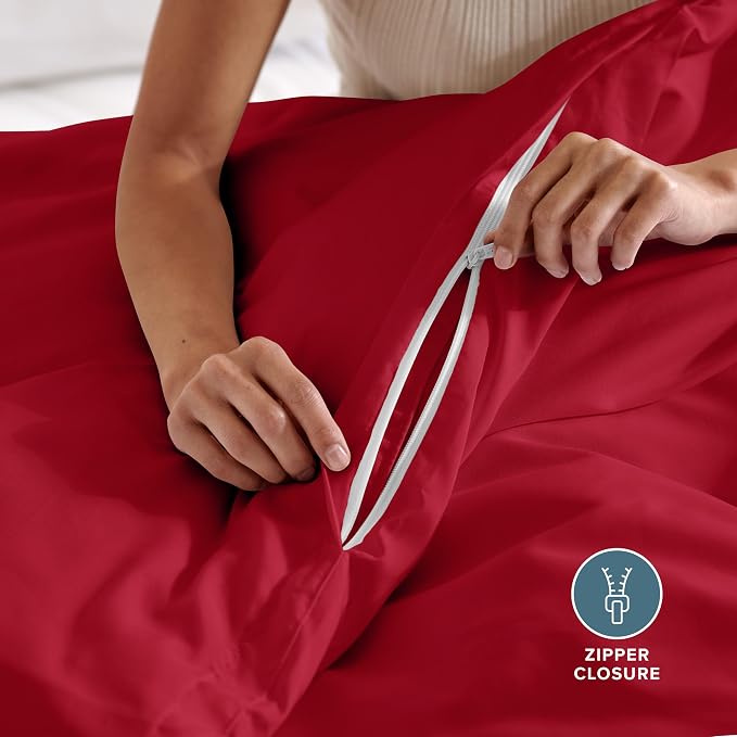 Bare Home Bedding Duvet Cover Full Size - Premium 1800 Super Soft Collection - Lightweight, Cooling Duvet Cover - Soft Breathable Bedding (Full, Red)
