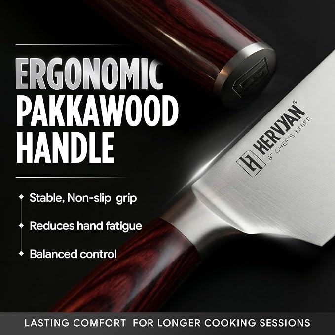Chef Knife, 8 Inch High Carbon Stainless Steel Sharp Kitchen Knife with Ergonomic Pakkawood,Gift Box for Family & Restaurants 8-Inch Chef Knife, High-Carbon Stainless Steel Kitchen Knife
