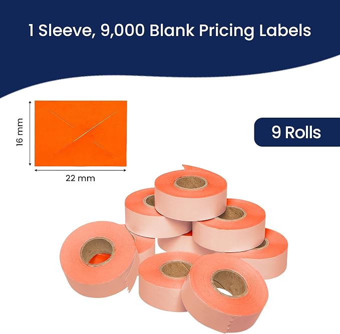 Perco Fluorescent Red Price Marking Labels - 9,000 Blank Labels for Garvey 22-66/22-77/22-88 Two Line Pricing Gun with Ink Roll Included - 9 Rolls, 1 Sleeve - Made in USA