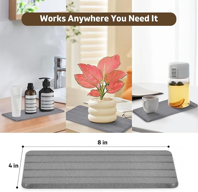 Foldable Stone Bath Mat, 2 PCS Quick-Dry Diatomaceous Earth Stone Drying Mat for Bathroom, Non-Slip Rubber Base, Shower Mat Outside Shower, Easy to Store, Easy to Clean (Grey 24"×16" & 8"x4")